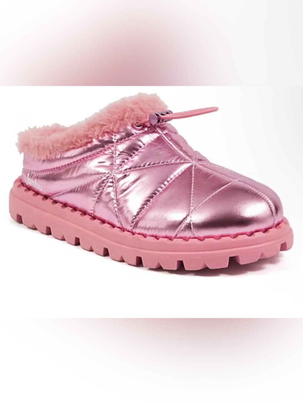 Jambu Metallic Pink Quilted Fur-Trim Slip-On Clog